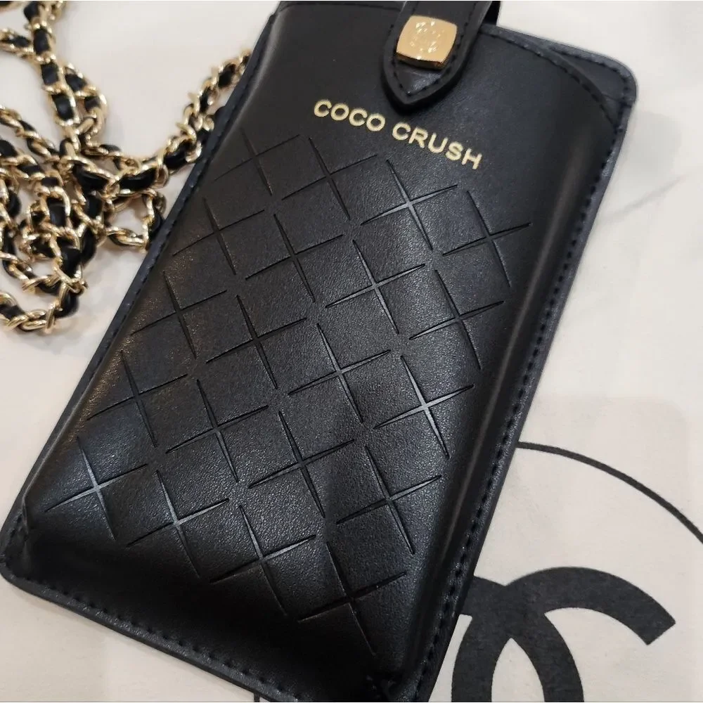 Coco Crush Black Leather Phone Case with Chain